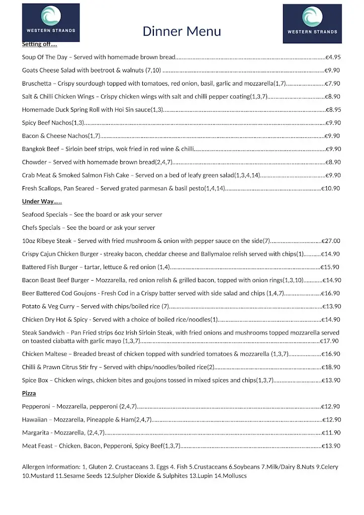 Menu_The Western Strands Bar, Restaurant & Guesthouse_Belmullet_image_2