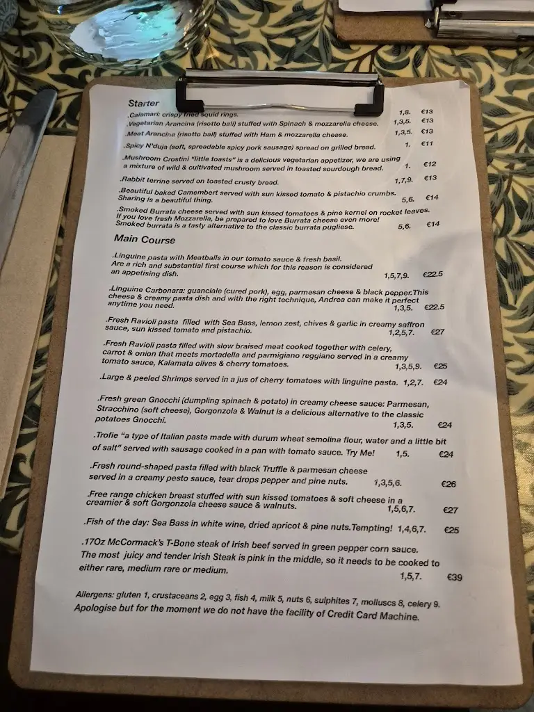 Menu_La Bella Vita_Mayo County_image_1