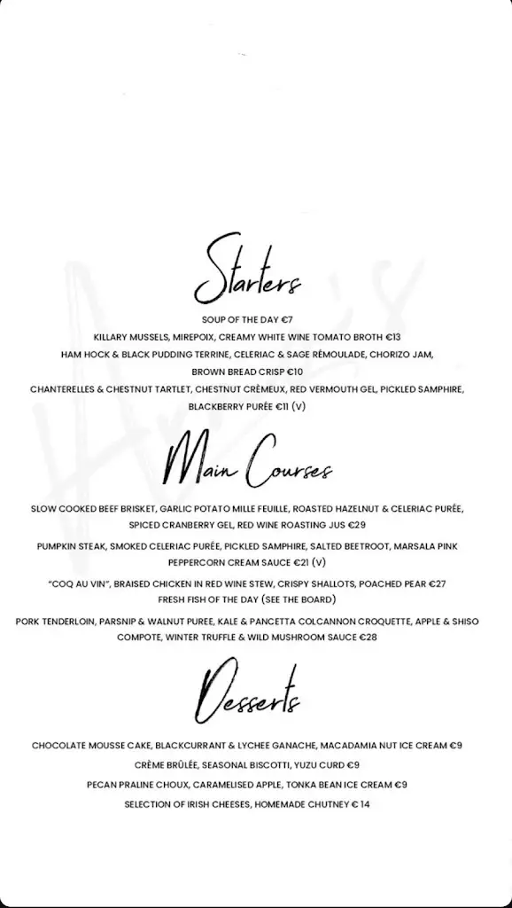 Menu_Arno's Bistrot_Mayo County_image_1