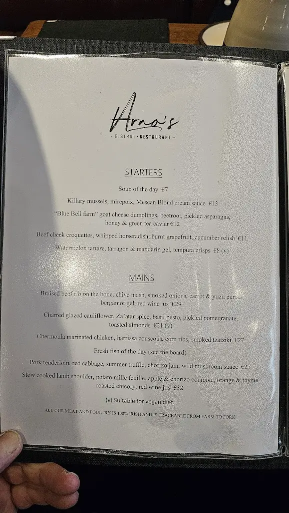 Menu_Arno's Bistrot_Mayo County_image_2