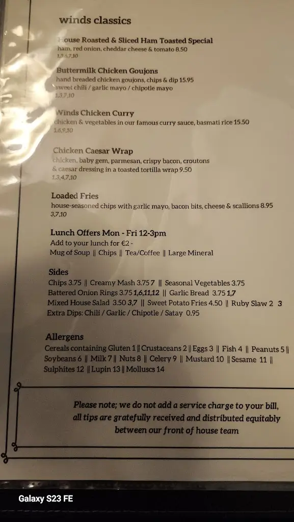 Menu_The Four Winds Bar and Restaurant_Ráth Luirc_imagen_4