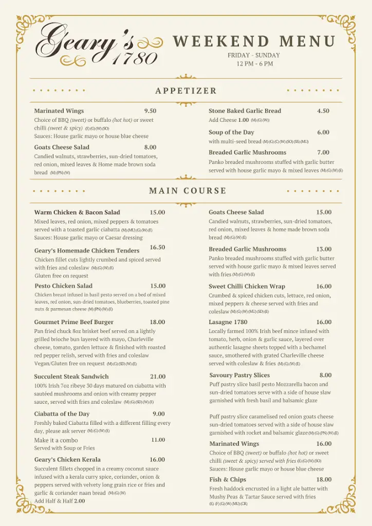 Menu_Geary's 1780 Bar & Eatery (Gough's)_Ráth Luirc_image_1