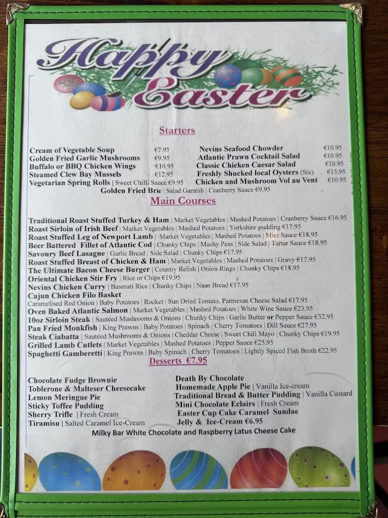 Menu_Nevin's Newfield Inn_Mayo County_image_1