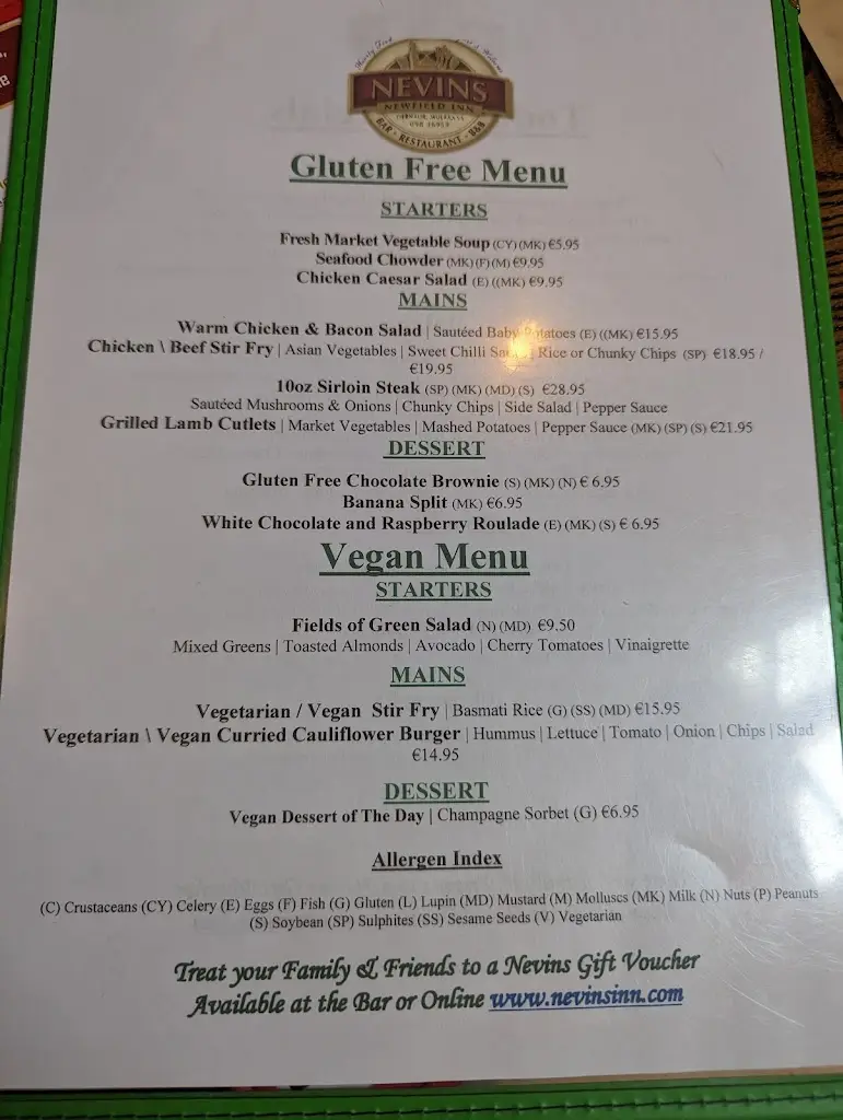 Menu_Nevin's Newfield Inn_Mayo County_image_4