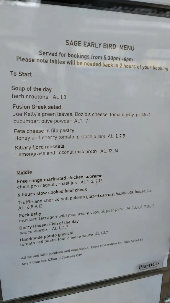 Menu_Sage Restaurant_Mayo County_image_1