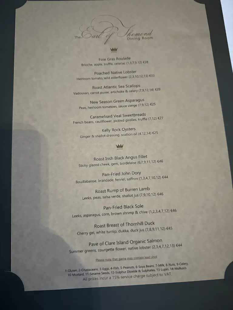 Menu_Earl of Thomond Restaurant_Newmarket on Fergus_image_1