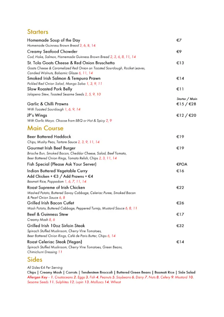 Menu_JP Clarke's_Newmarket on Fergus_image_2