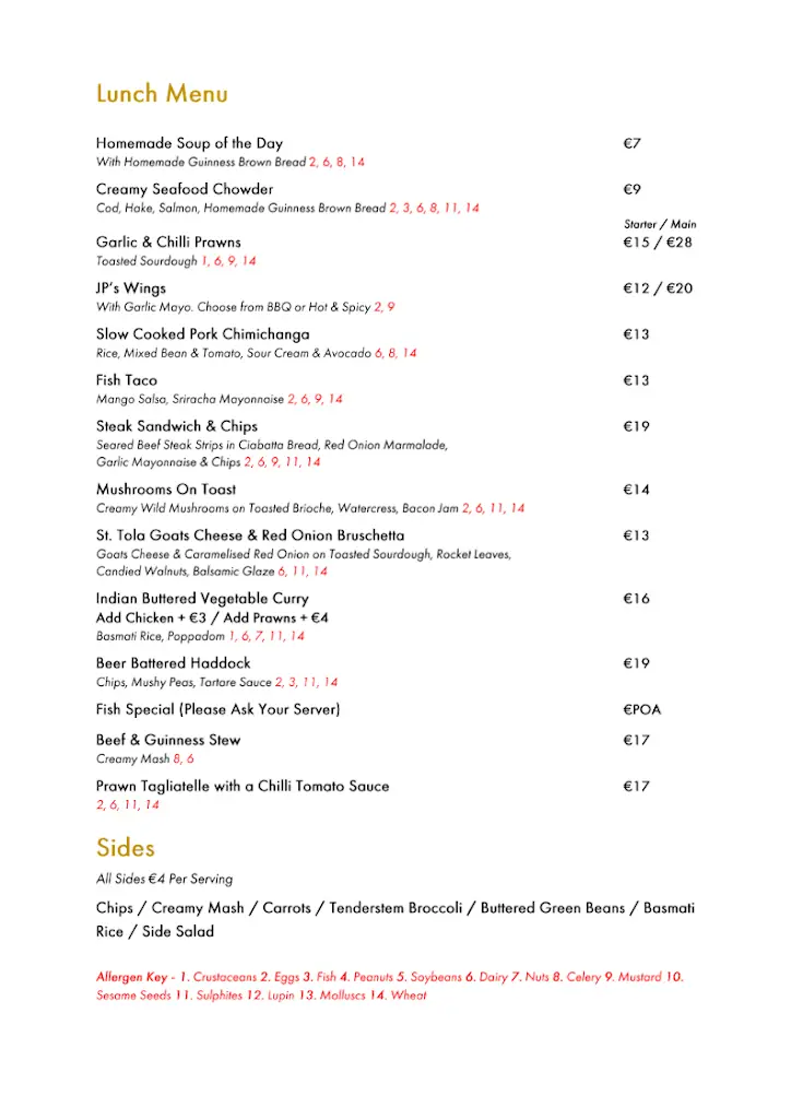 Menu_JP Clarke's_Newmarket on Fergus_image_3