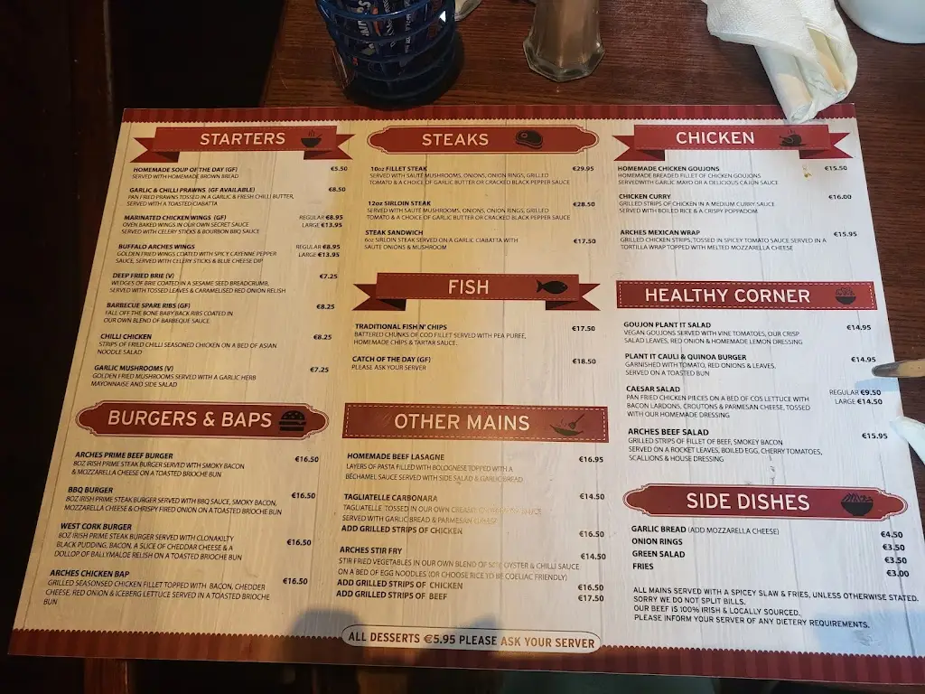 Menu_The Arches Bar & Restaurant_Mallow_image_1