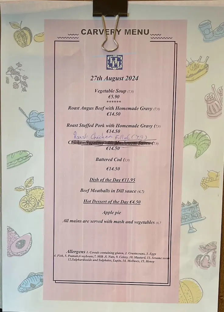 Menu_Hibernian Hotel Carvery Restaurant_Mallow_imagen_1