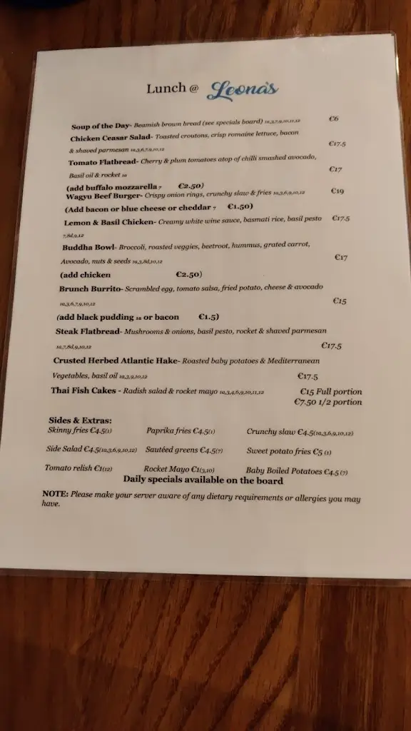 Menu_Leona's on Nine Market Street_Kinsale_image_1