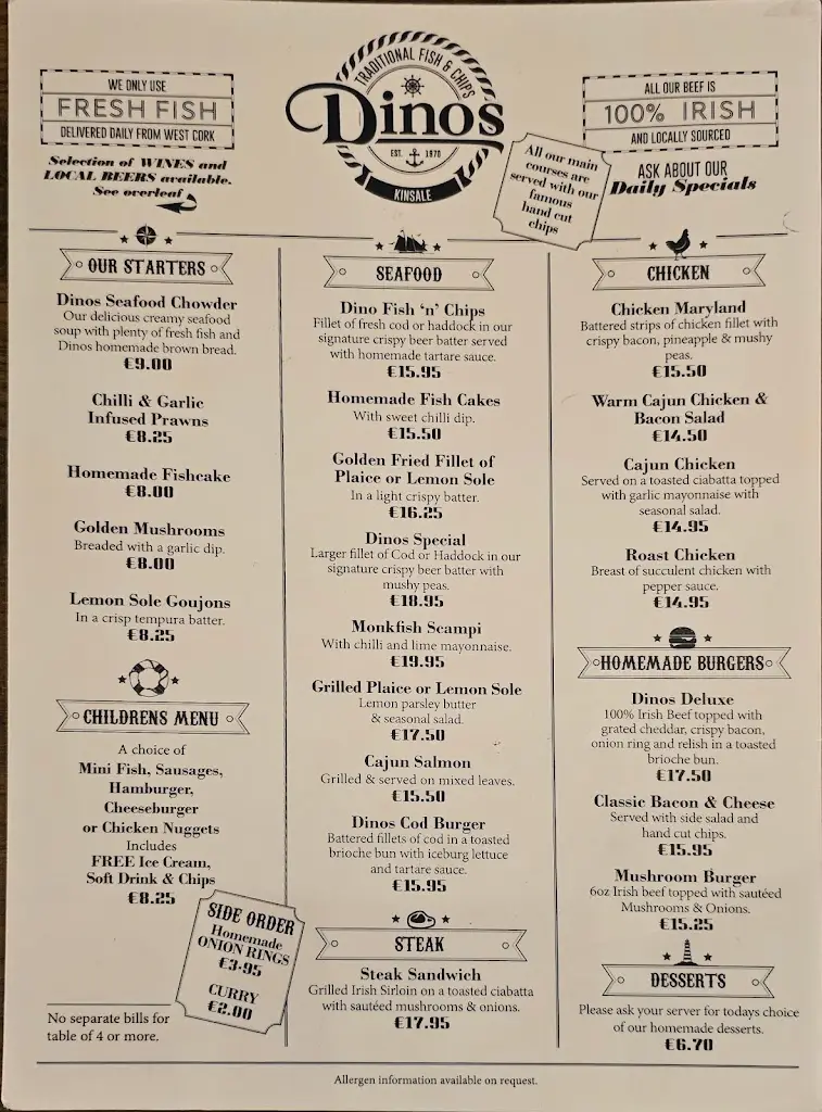 Menu_Dino's Kinsale_Kinsale_immagine_1