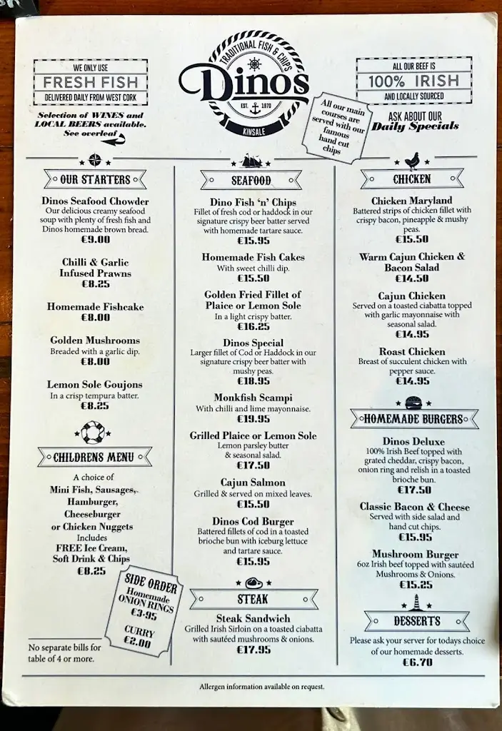 Menu_Dino's Kinsale_Kinsale_immagine_2