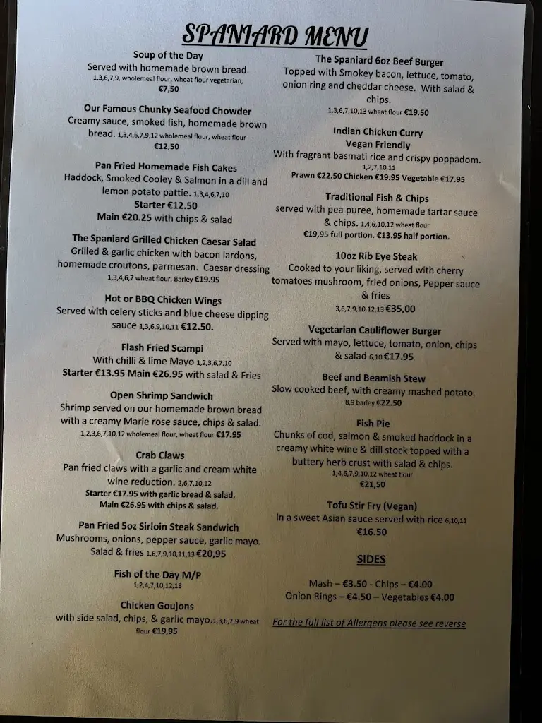 Menu_The Spaniard Inn_Kinsale_image_1