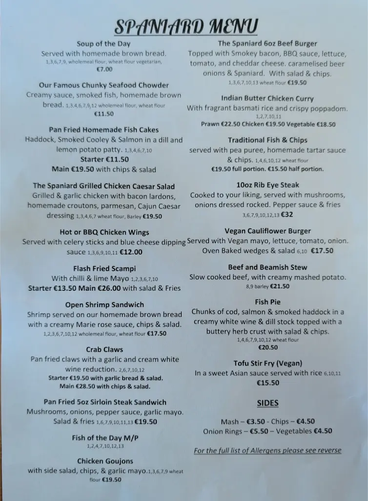 Menu_The Spaniard Inn_Kinsale_image_2
