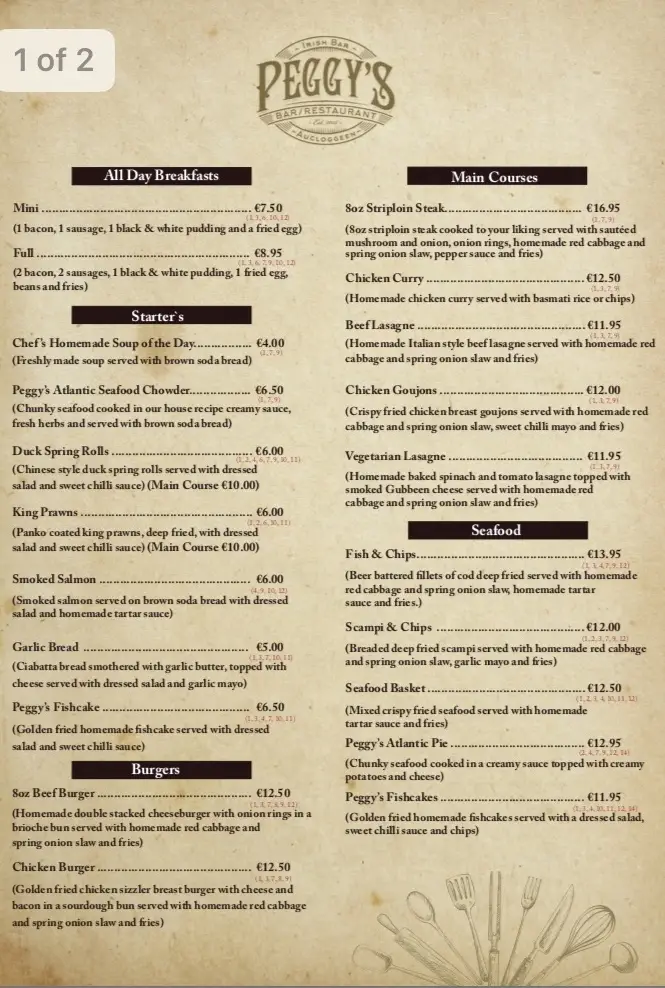 Menu_Peggys Bar and Restaurant_Claregalway_image_1