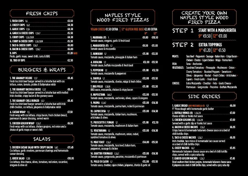 Menu_The Granary Pizzeria_Gort_image_1