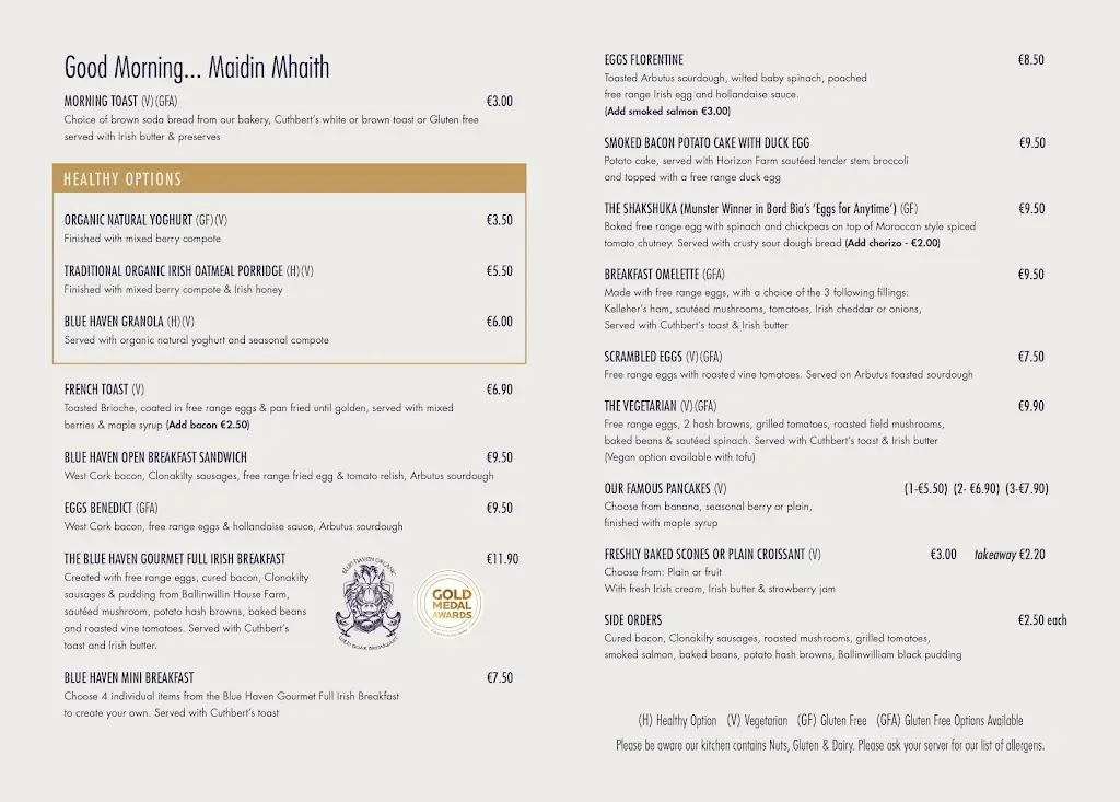 Menu_The Blue Haven Restaurant & Bistro_Kinsale_image_1