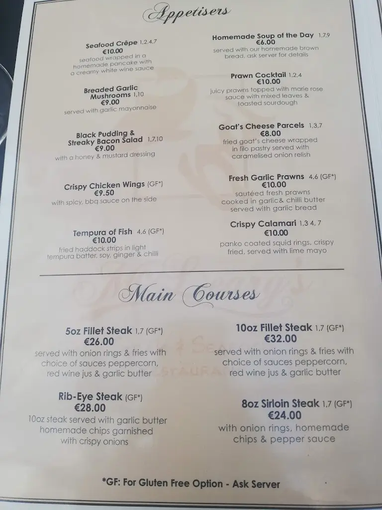 Menü_McLeary's Restaurant_Portlaw_Bild_3