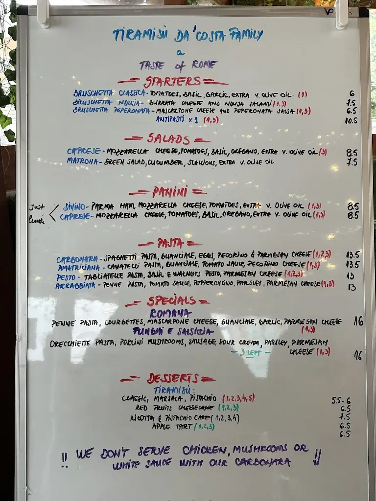 Menu_Café & Osteria Tiramisu Da Costa Family_Waterford_image_1