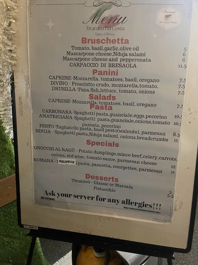 Menu_Café & Osteria Tiramisu Da Costa Family_Waterford_image_3