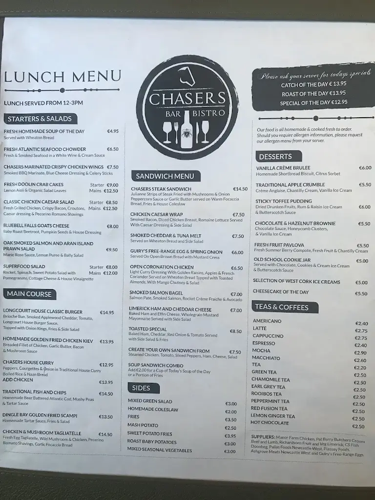 Menu_Chasers Bar & Bistro_Newcastle West_image_1