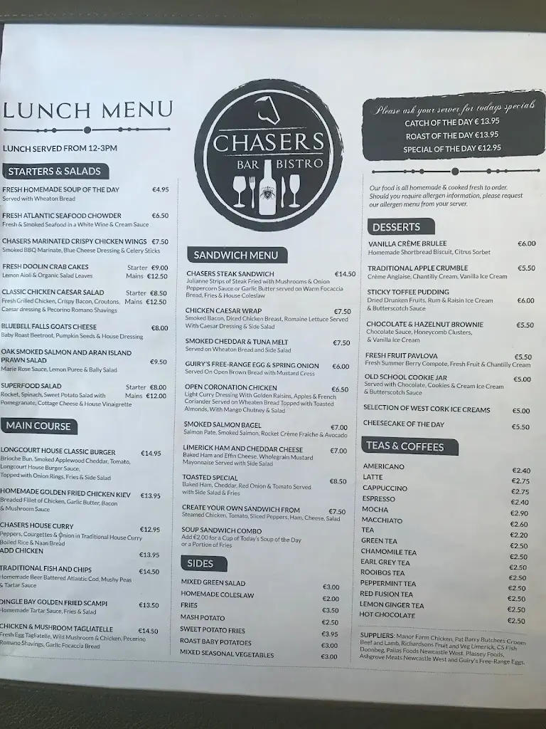 Menu_Chasers Bar & Bistro_Newcastle West_image_2