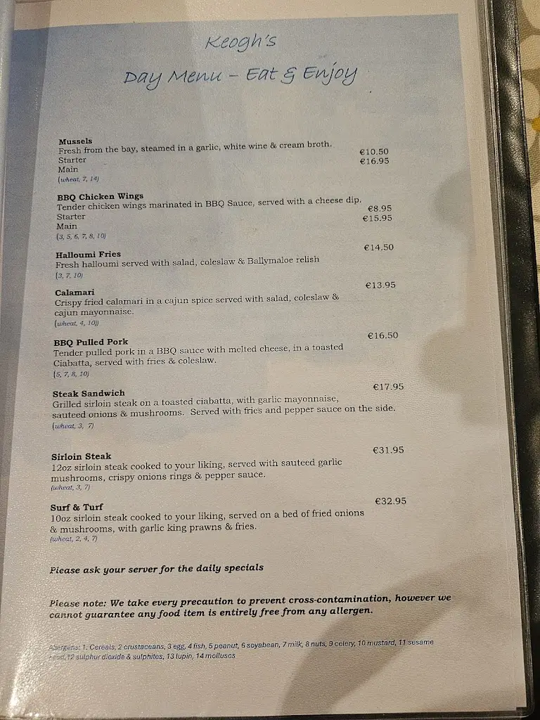 Menu_Keogh's Restaurant Kinvara_Gort_image_1