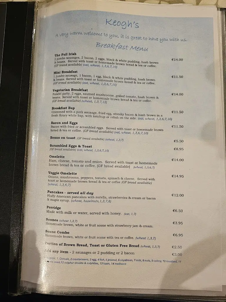 Menu_Keogh's Restaurant Kinvara_Gort_image_2