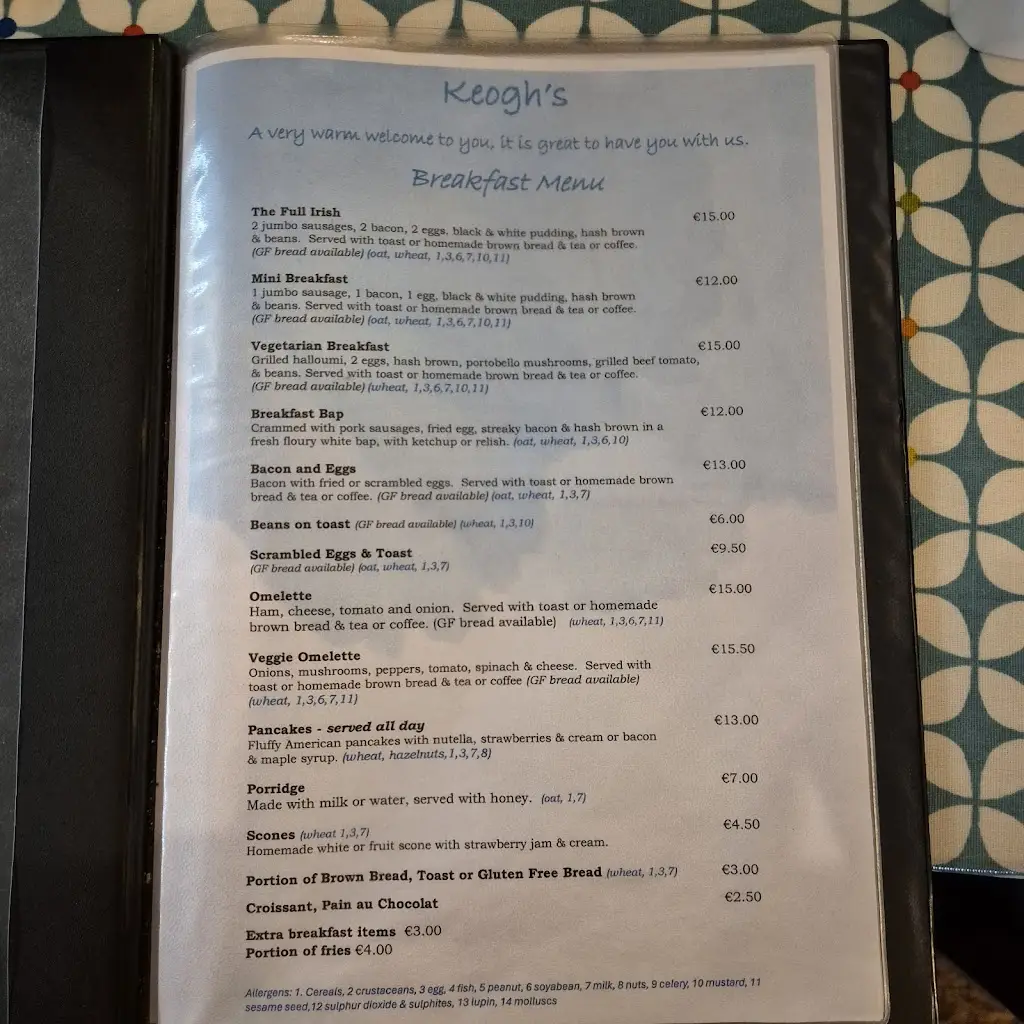 Menu_Keogh's Restaurant Kinvara_Gort_image_4