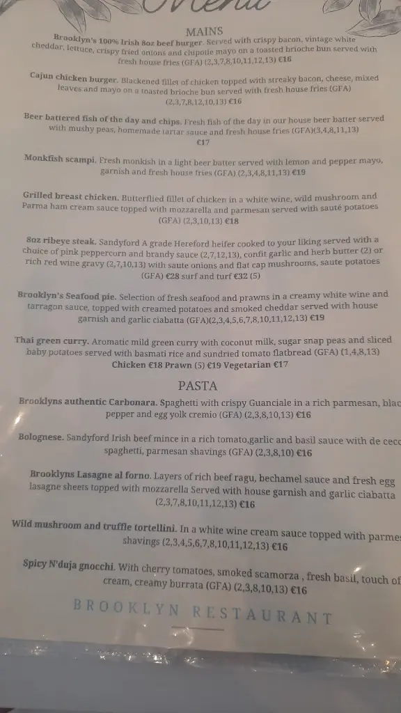 Menü_Brooklyn Restaurant Tramore_Trá Mhór_Bild_1