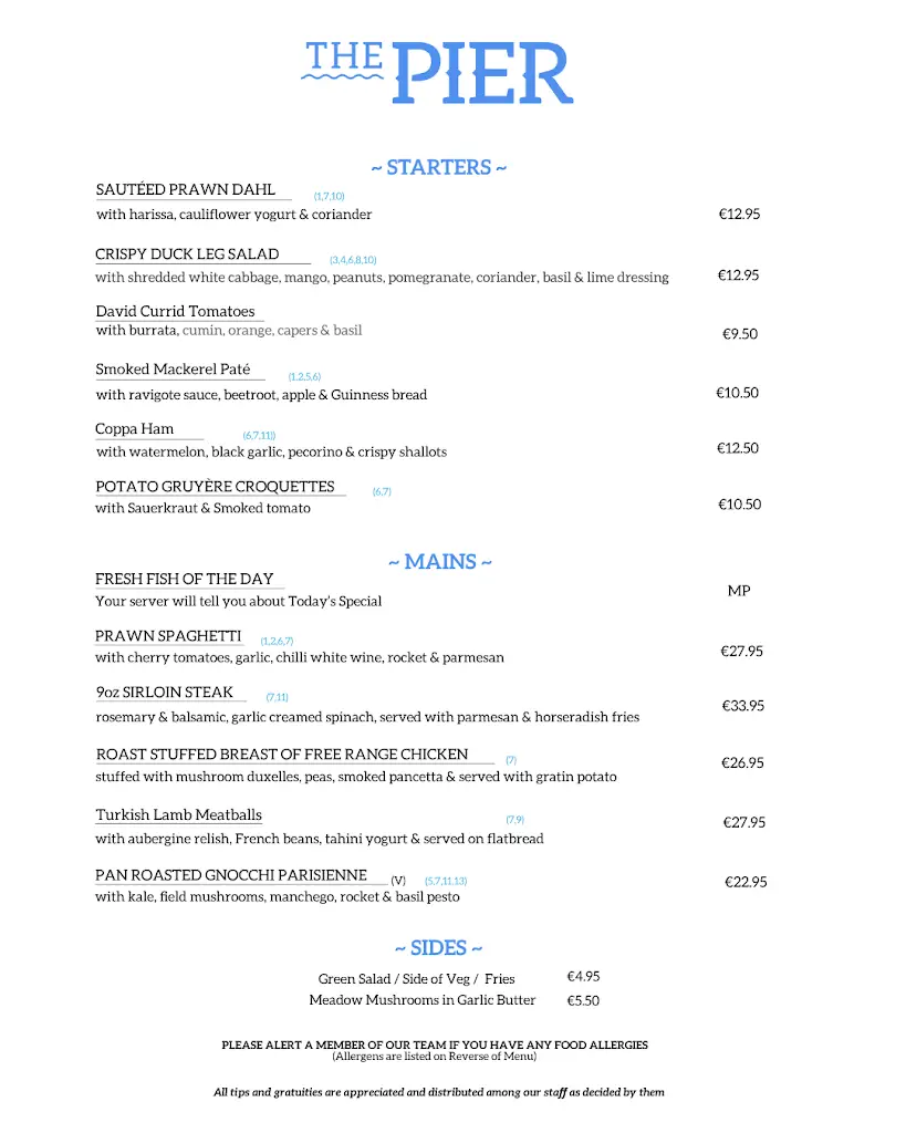 Menu_The Pier Restaurant_Trá Mhór_image_1