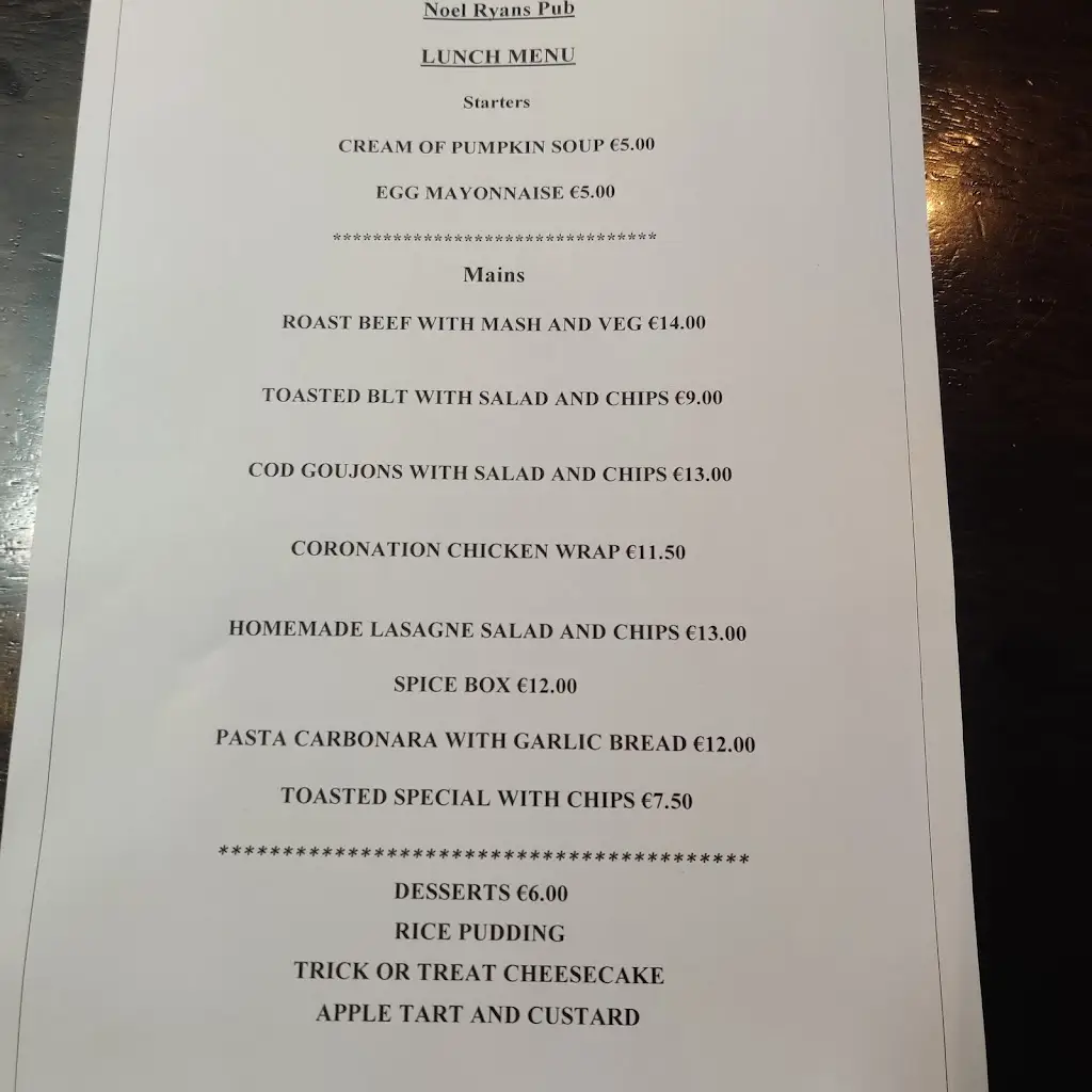 Menü_Noel Ryan's_Thurles_Bild_1