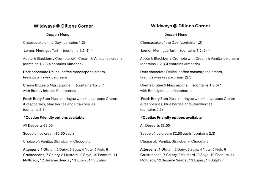 Menu_Wild Ways @ Dillons Corner_Skibbereen_image_1