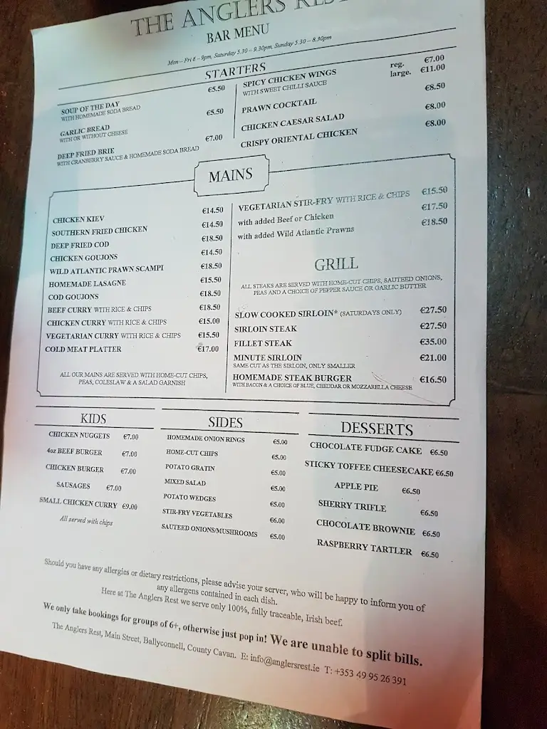 Menü_The Anglers Rest_Ballyconnell_Bild_2