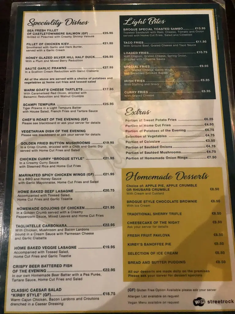 Menu_Kirby's Brogue Inn_Tralee_image_1