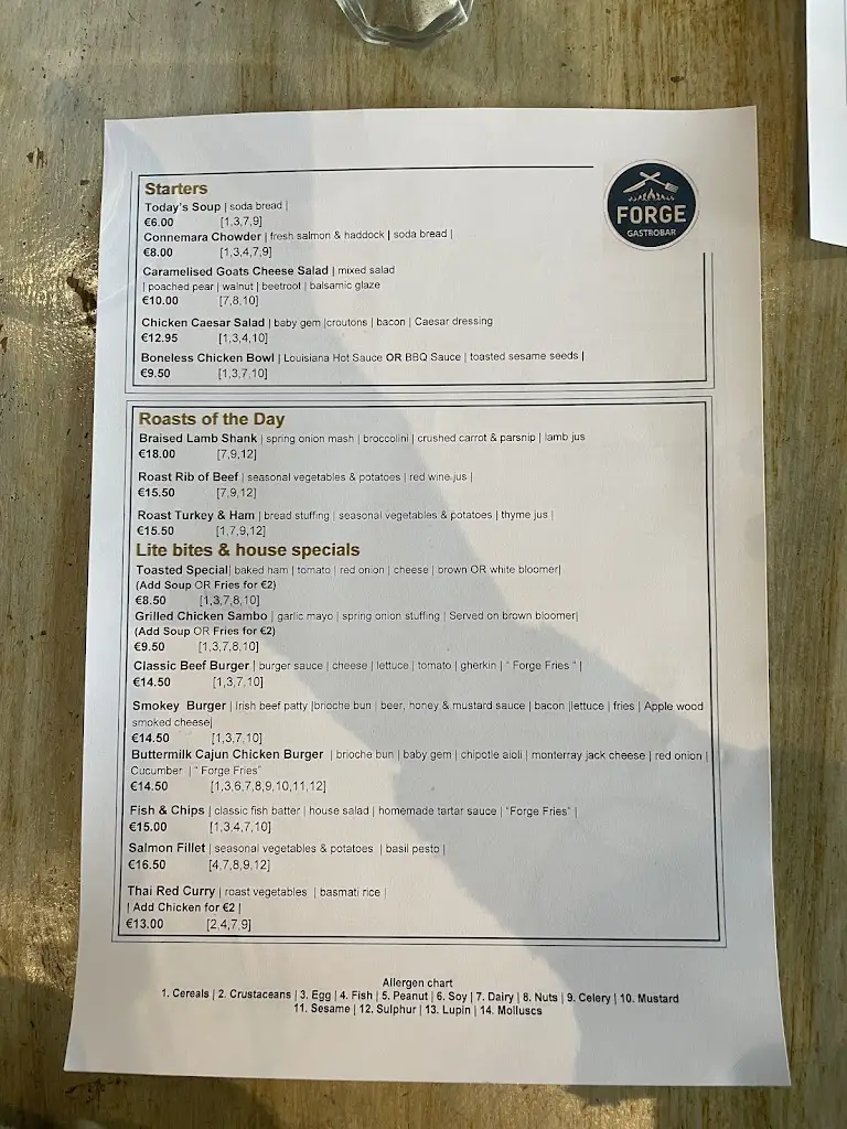 Menu_The Forge Gastrobar_Moycullen_image_1