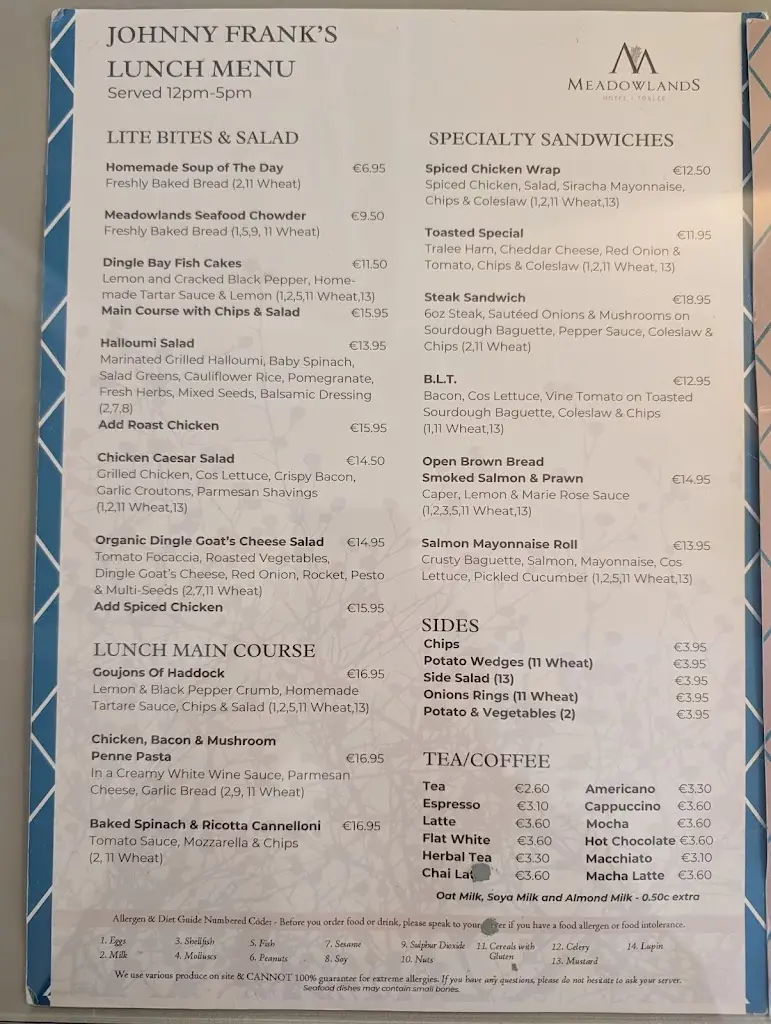 Menu_Johnny Frank’s Bar, Lounge & Terrace_Tralee_image_1