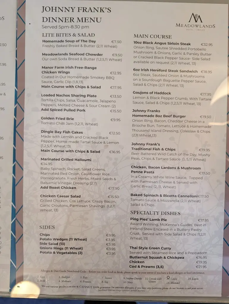 Menu_Johnny Frank’s Bar, Lounge & Terrace_Tralee_image_2