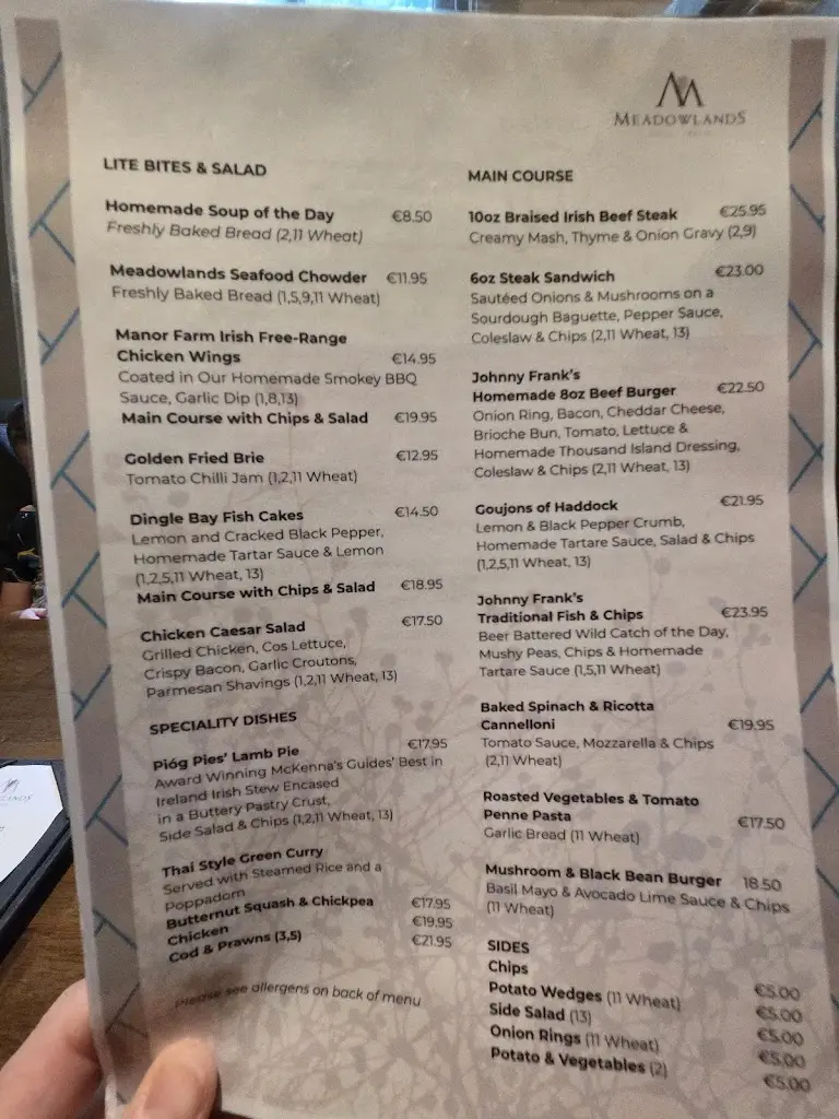 Menu_Johnny Frank’s Bar, Lounge & Terrace_Tralee_image_3