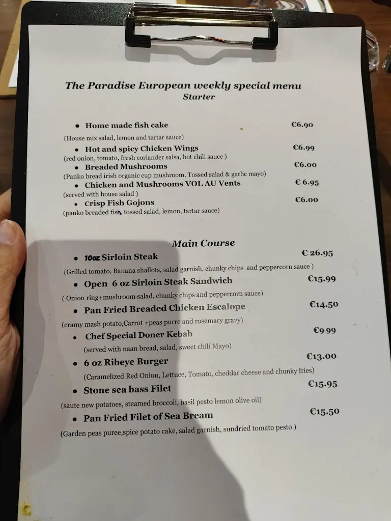 Menu_The Paradise, Indian European restaurant & takeaway_Ballybofey_image_1