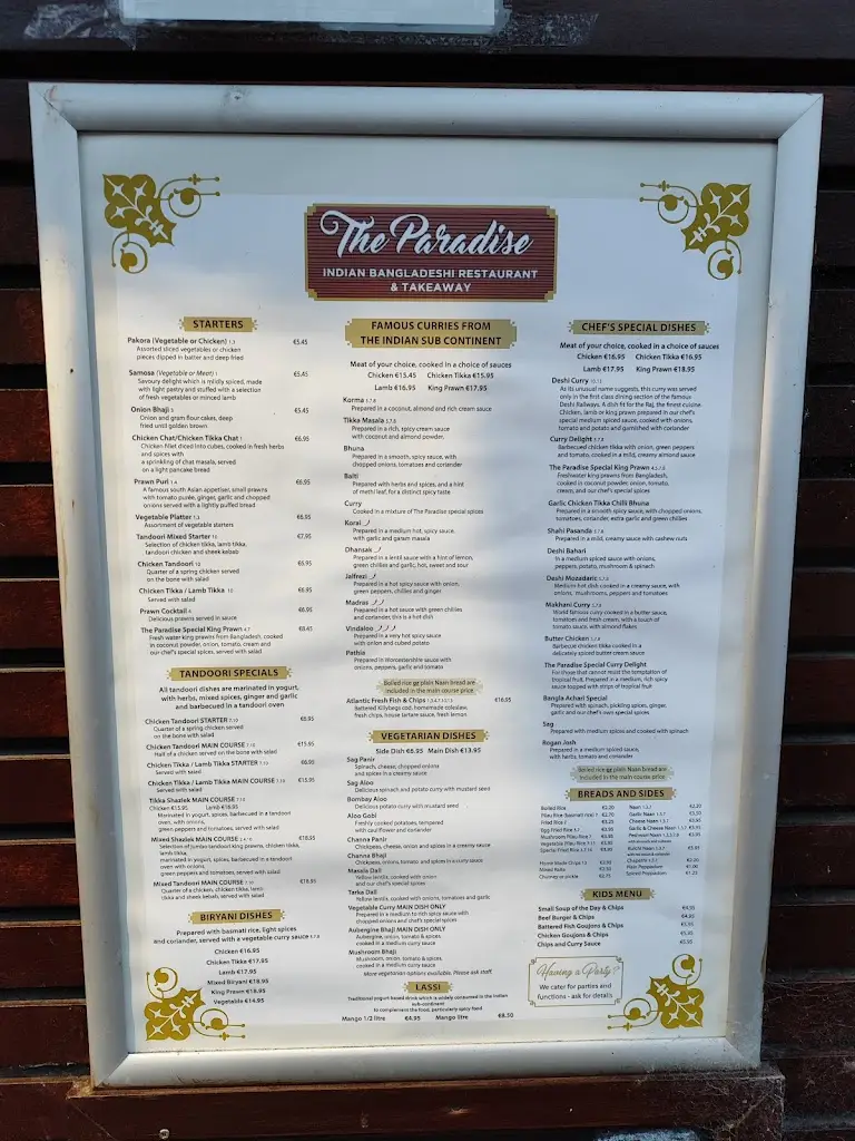 Menu_The Paradise, Indian European restaurant & takeaway_Ballybofey_image_2
