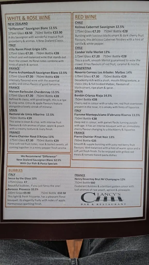 Menü_Clancy's Bar & Restaurant, Youghal_Youghal_Bild_2