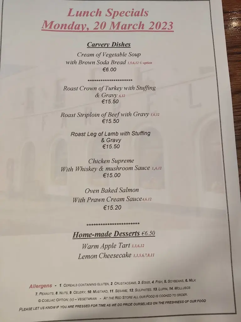 Menu_The Red Store, Bar & Restaurant_Youghal_image_1