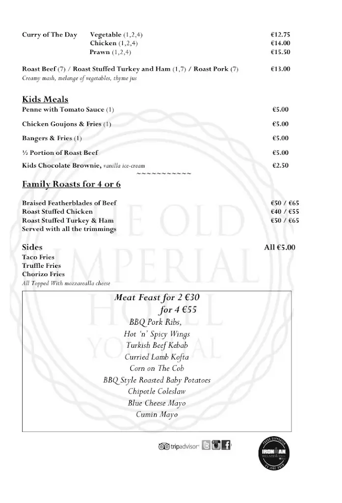 Menu_The Old Imperial Youghal_Youghal_image_1