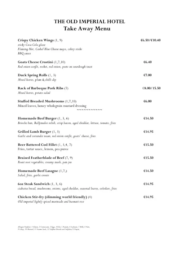 Menu_The Old Imperial Youghal_Youghal_image_4