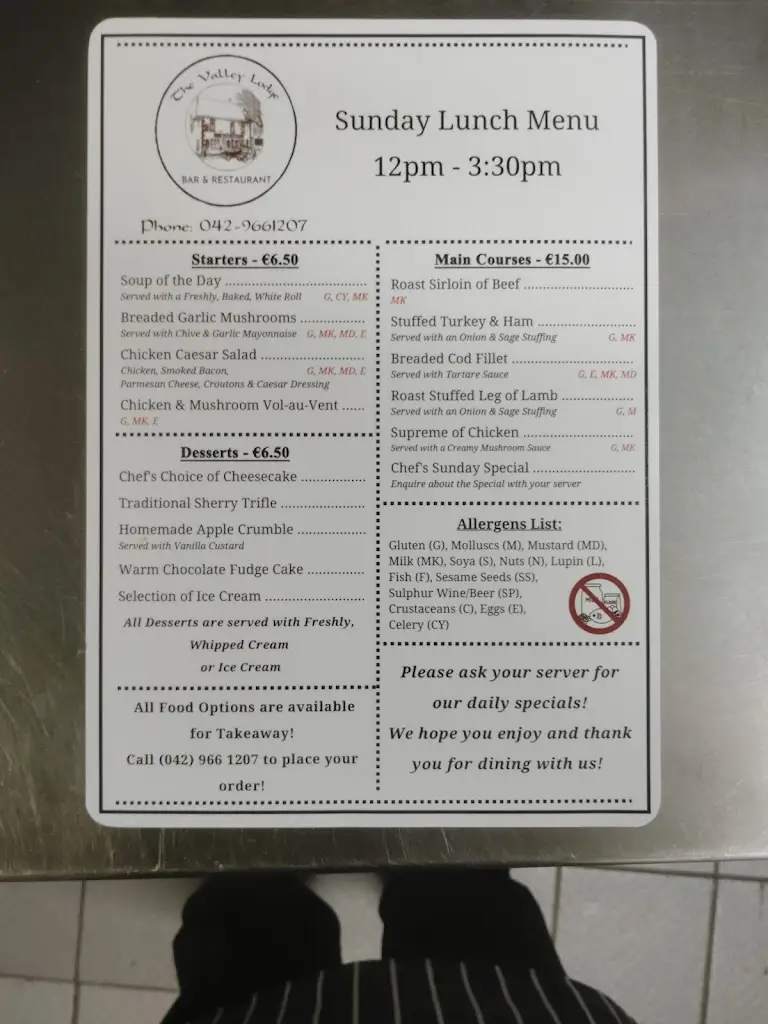 Menu_Valley Lodge_Carrickmacross_image_1