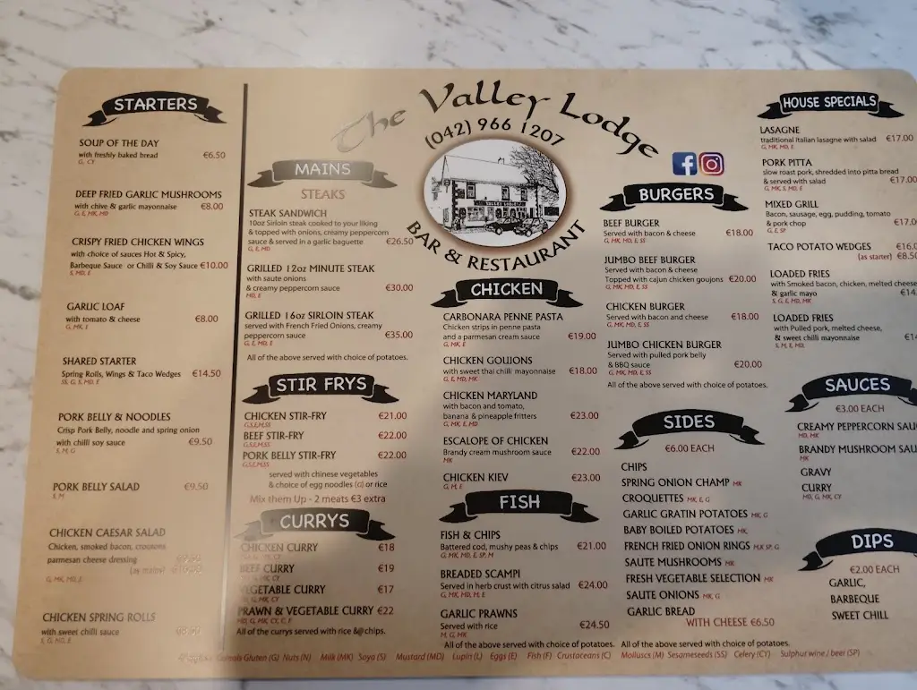Menu_Valley Lodge_Carrickmacross_image_2