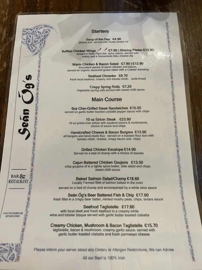 Menu_Sean Óg Bar & Restaurant_Derrybeg_image_4