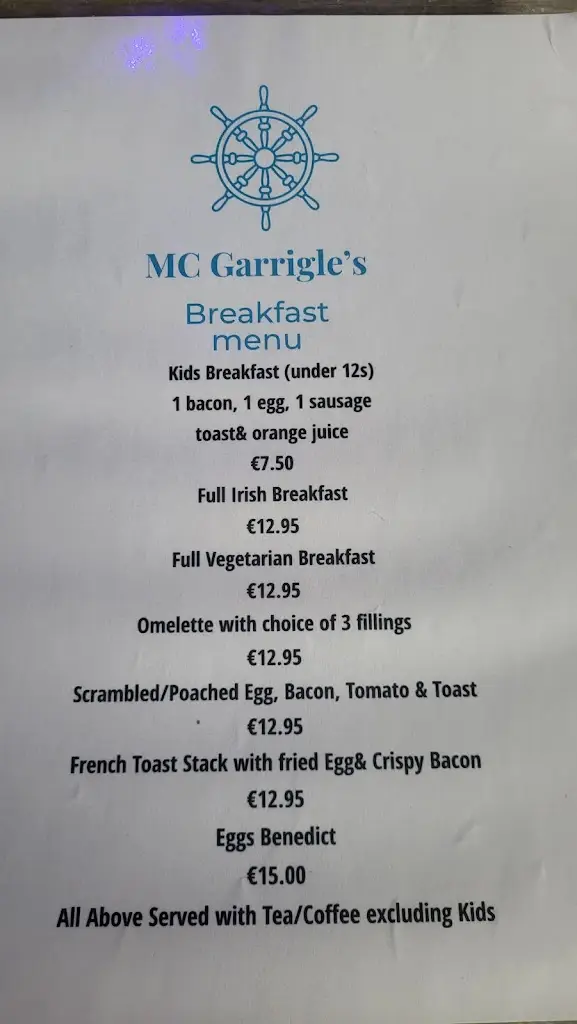 Menu_McGarrigles Restaurant_Bundoran_image_1